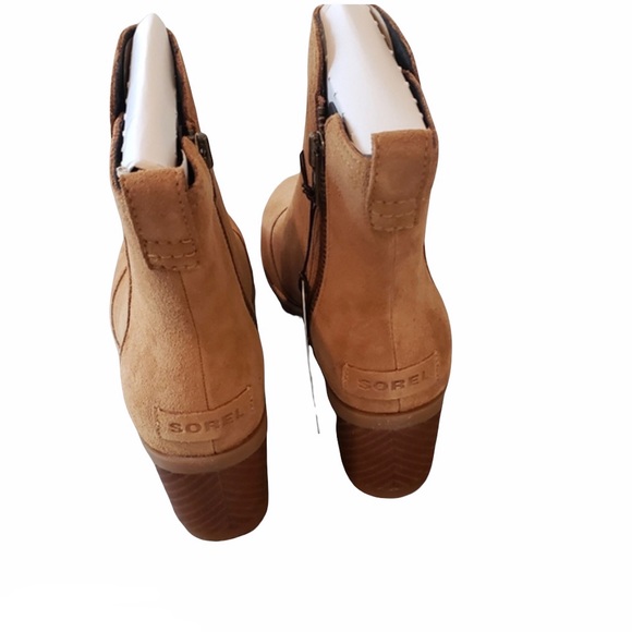 Sorel Leather Suede Camel Waterproof Block Heeled Bootie New In The Box - Picture 6 of 7